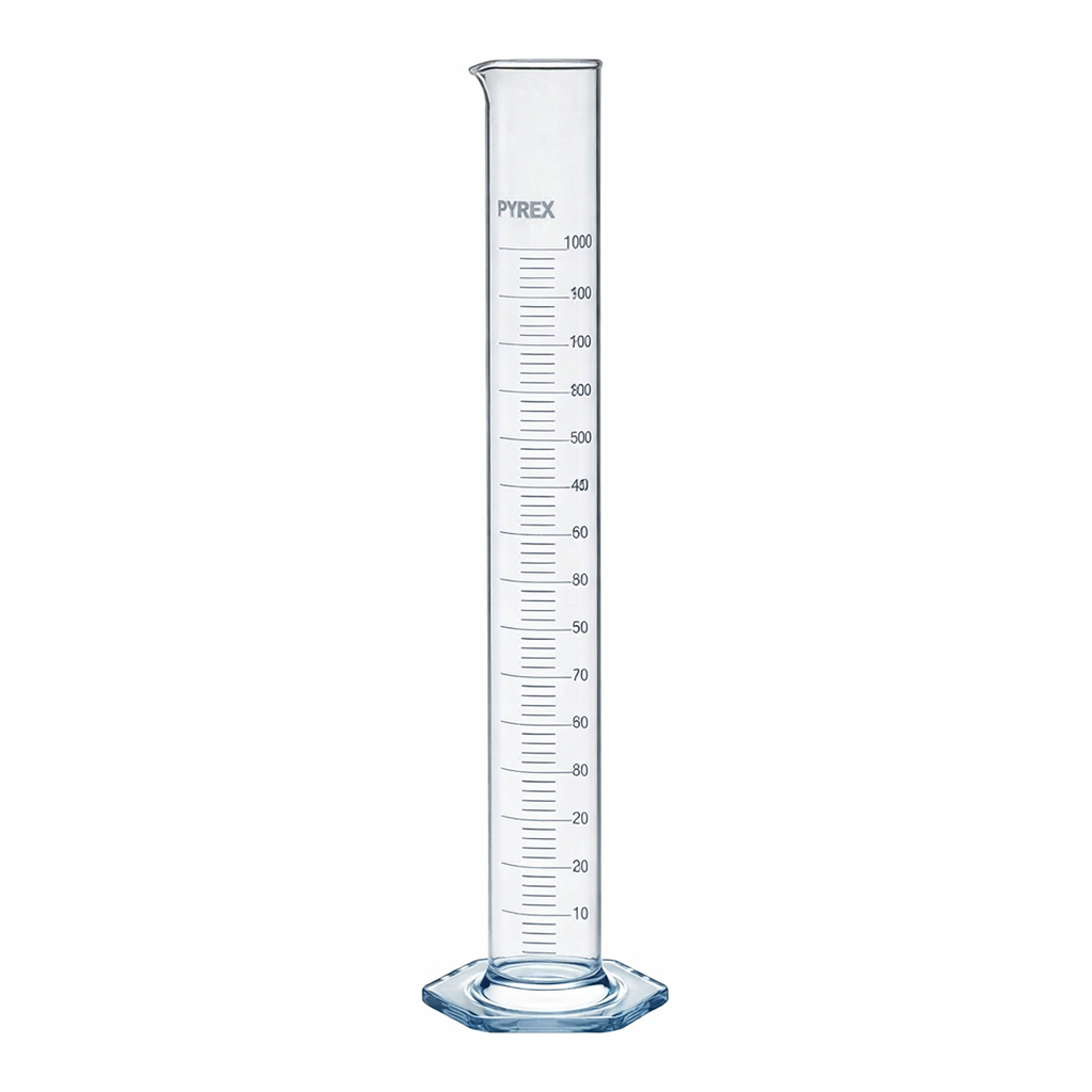 Merck Pyrex measuring cylinder with spout, Class B