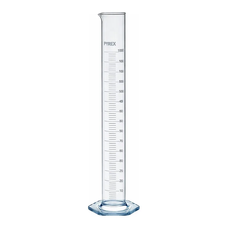 Merck Pyrex measuring cylinder with spout, Class B