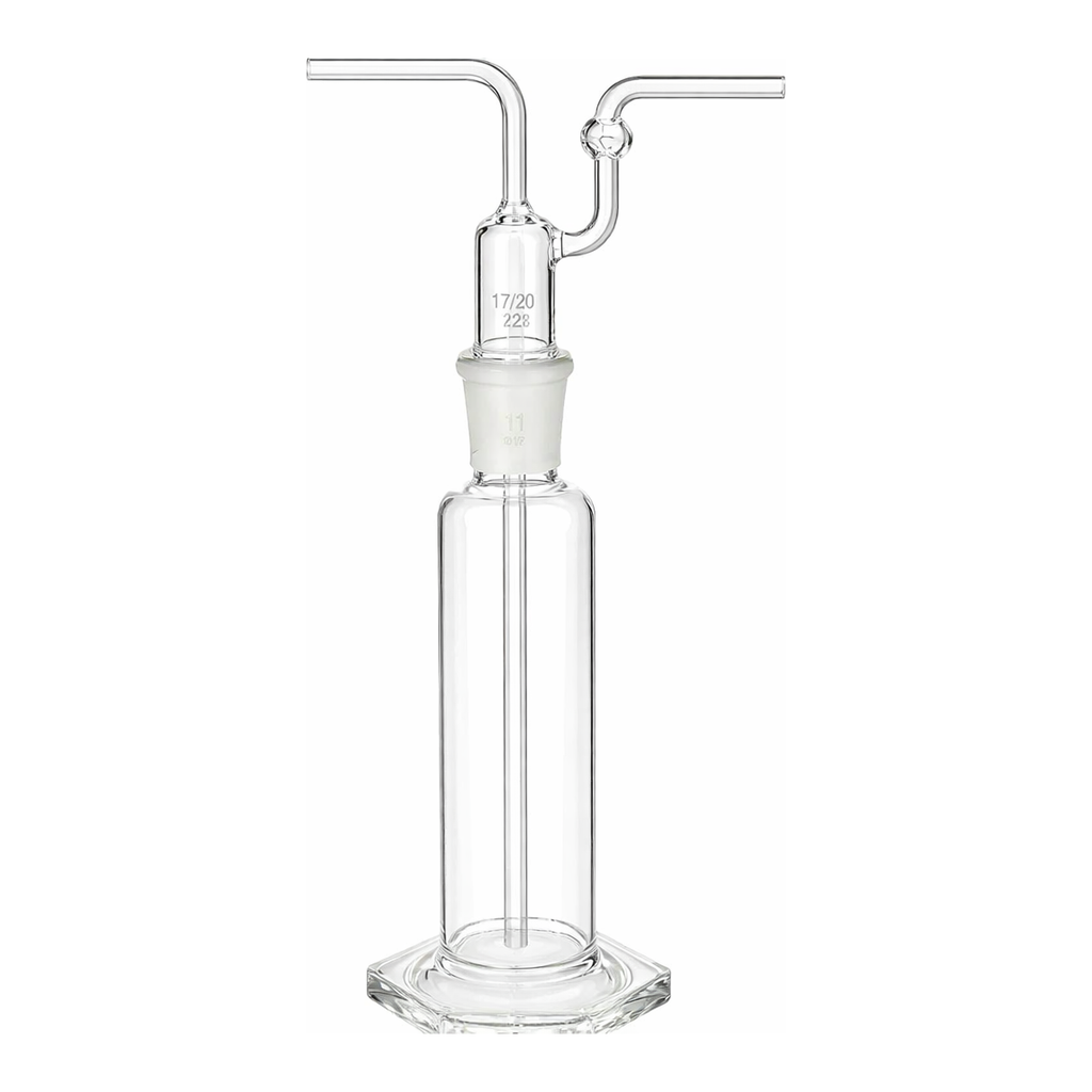 Merck Pyrex tall form gas washing bottle, with ST stopper
