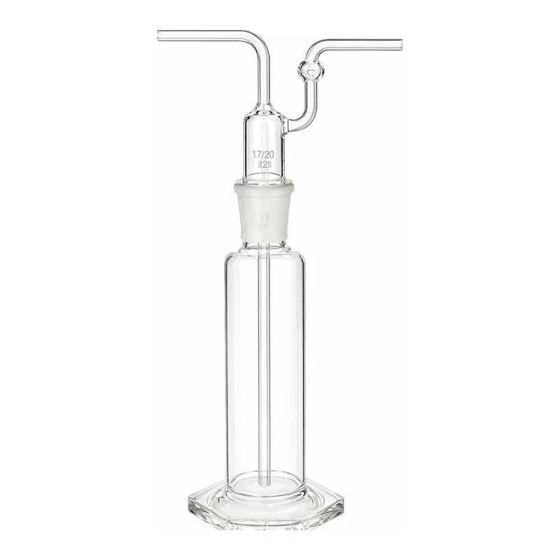 Merck Pyrex tall form gas washing bottle, with ST stopper