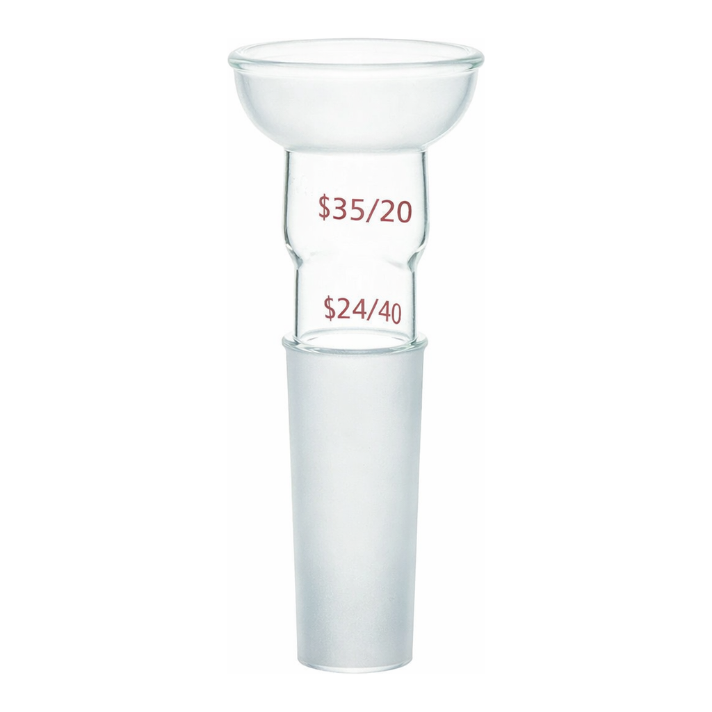 Merck Synthware adapter with top spherical socket joint and lower standard taper inner joint