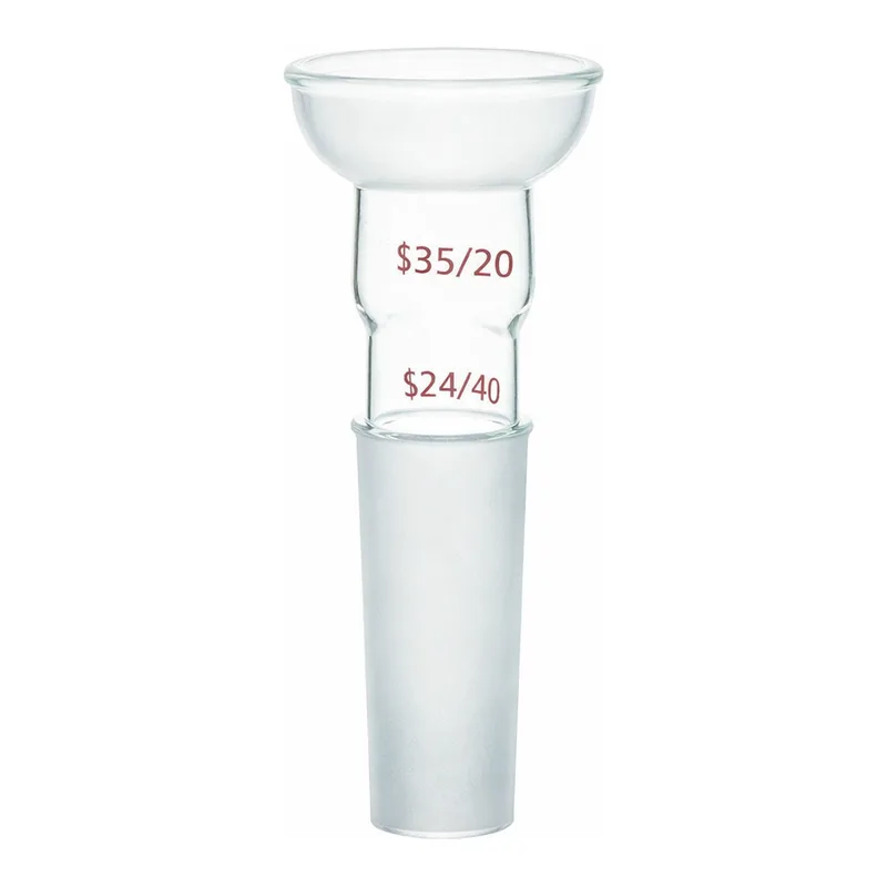 Merck Synthware adapter with top spherical socket joint and lower standard taper inner joint