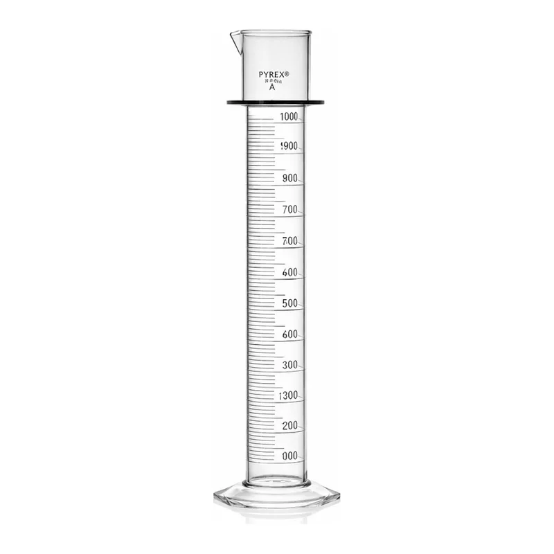 Merck Pyrex class A double metric scale graduated cylinder, with white enamel