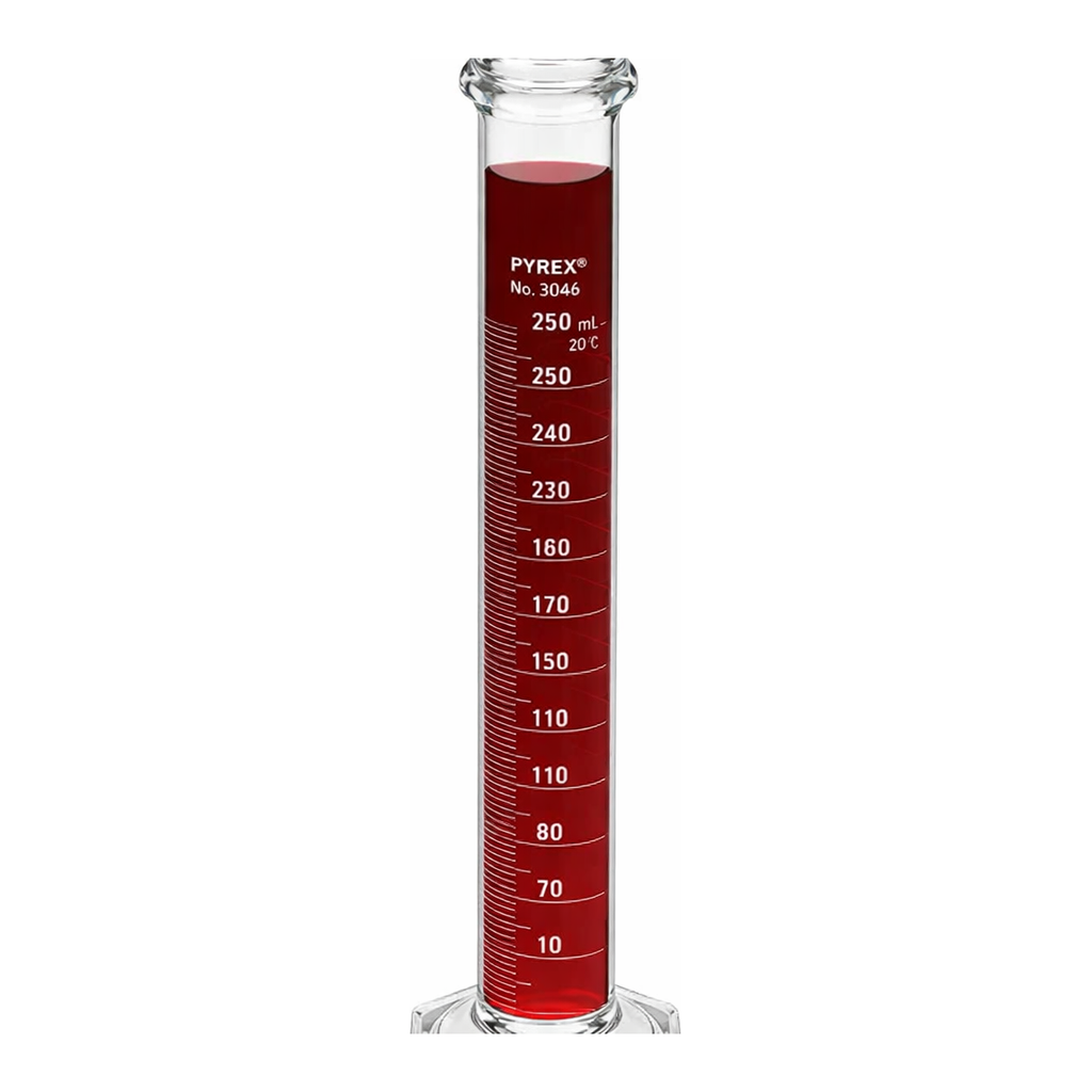 Merck Pyrex Lifetime Red single metric scale graduated cylinder, with reinforced bead