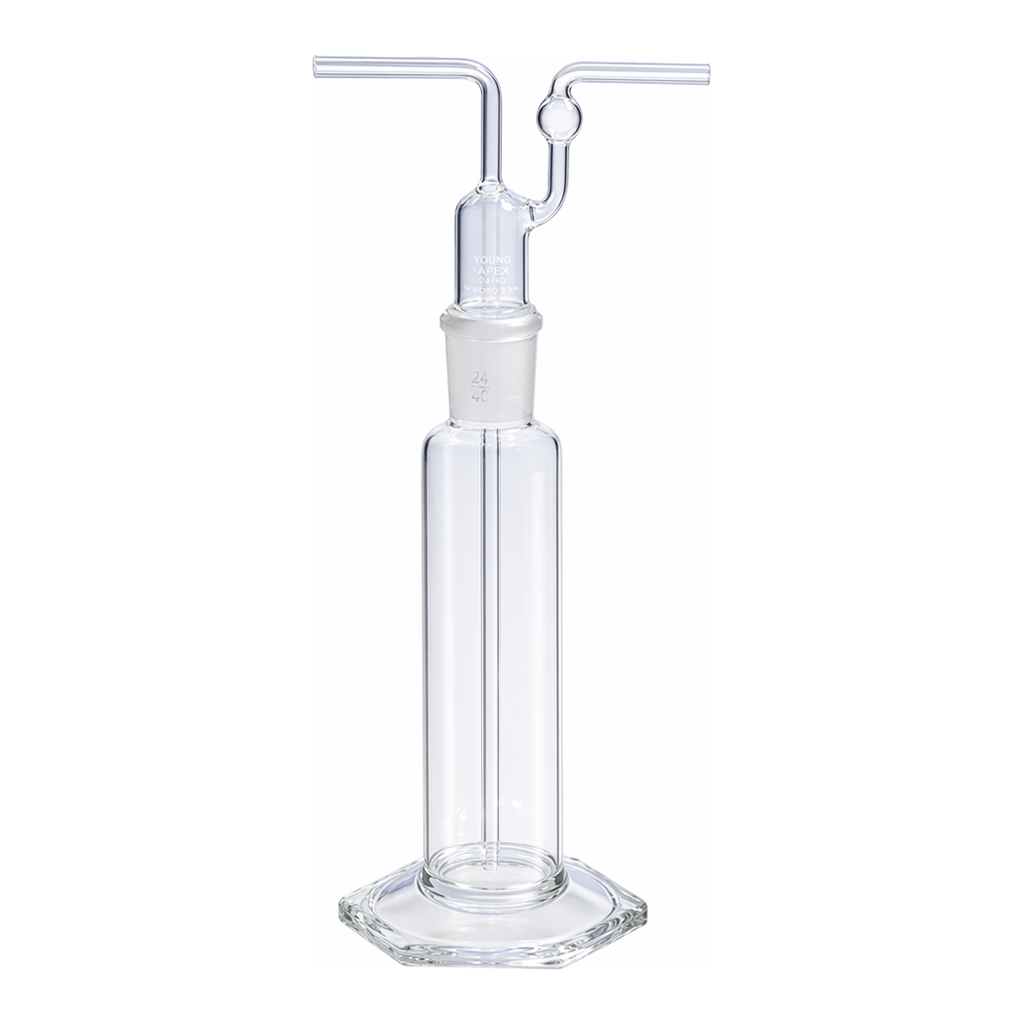 Merck Pyrex tall form gas washing bottle, with ST stopper