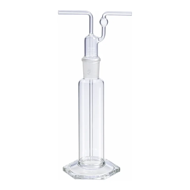 Merck Pyrex tall form gas washing bottle, with ST stopper