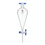 Merck Synthware Squibb-style separatory funnel with PTFE stopcock and PTFE stopper