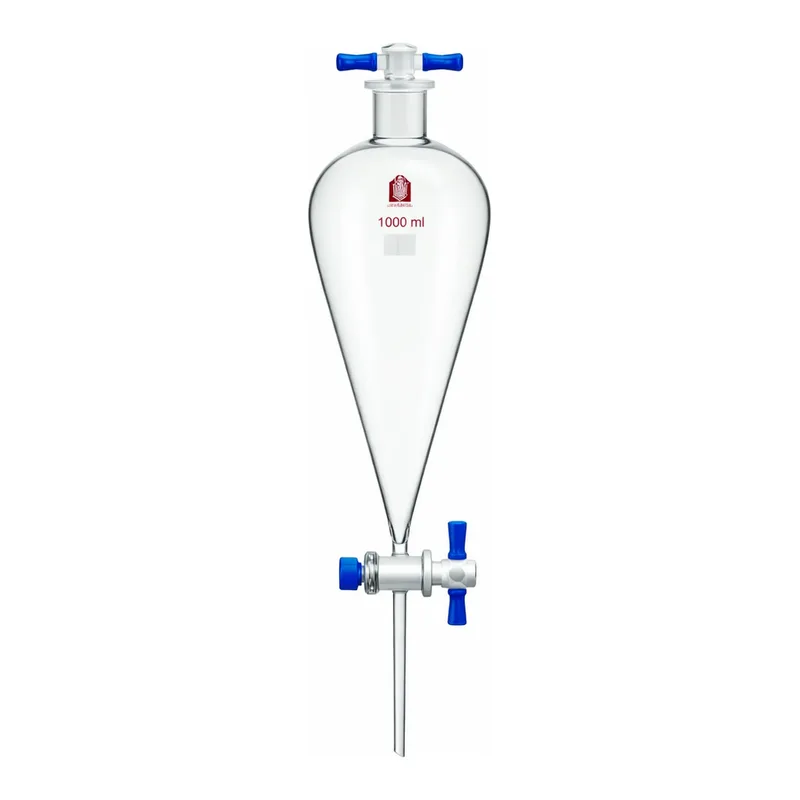 Merck Synthware Squibb-style separatory funnel with PTFE stopcock and PTFE stopper