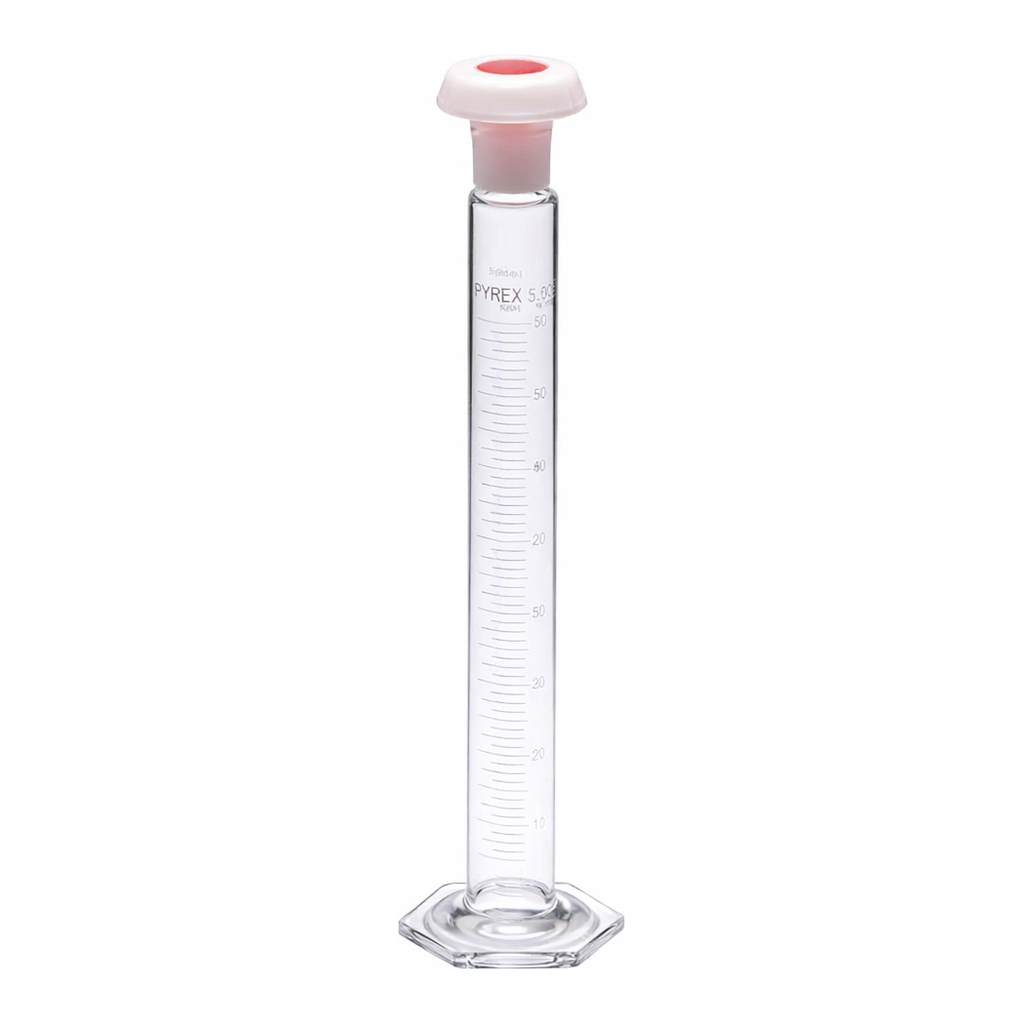 Merck Pyrex Measuring cylinder, class B, white graduations, with polyethylene stopper