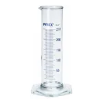 Merck Pyrex Measuring cylinder, class B, squat form, heavy duty rim, blue graduations