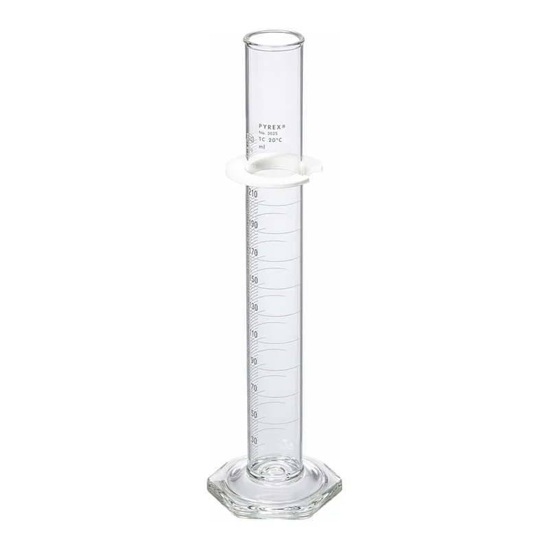Merck Pyrex graduated cylinder, single metric scale, white enamel graduations