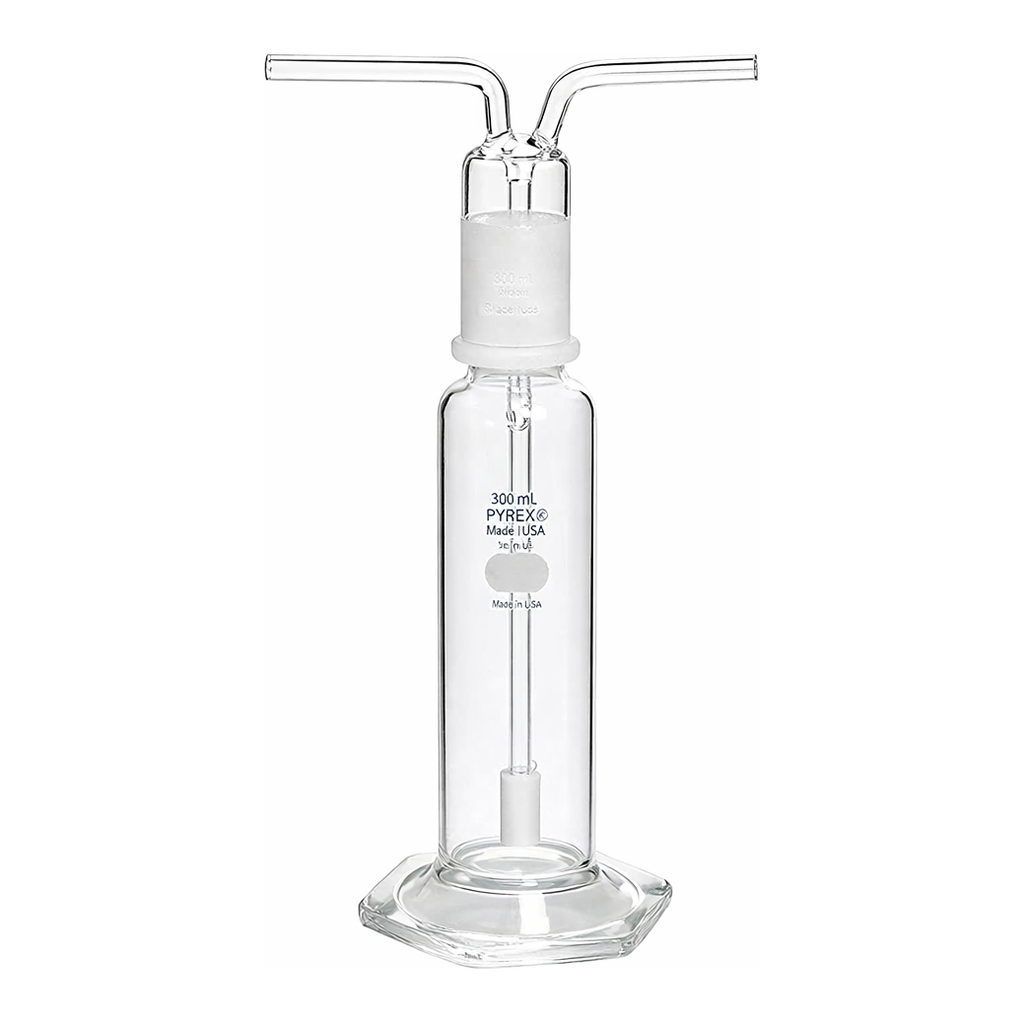 Merck Pyrex gas-washing bottle, fritted cylinder, 29/42 ST stopper