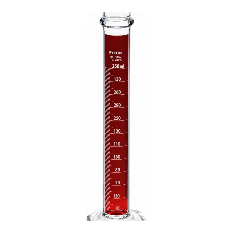 Merck Pyrex Lifetime Red single metric scale graduated cylinder, with reinforced bead
