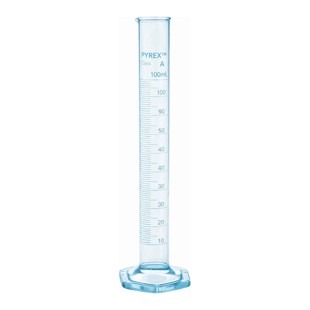 Merck Pyrex measuring cylinder with spout, Class A
