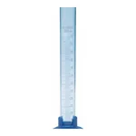 Merck Pyrex measuring cylinder with spout and detachable plastic foot, complete