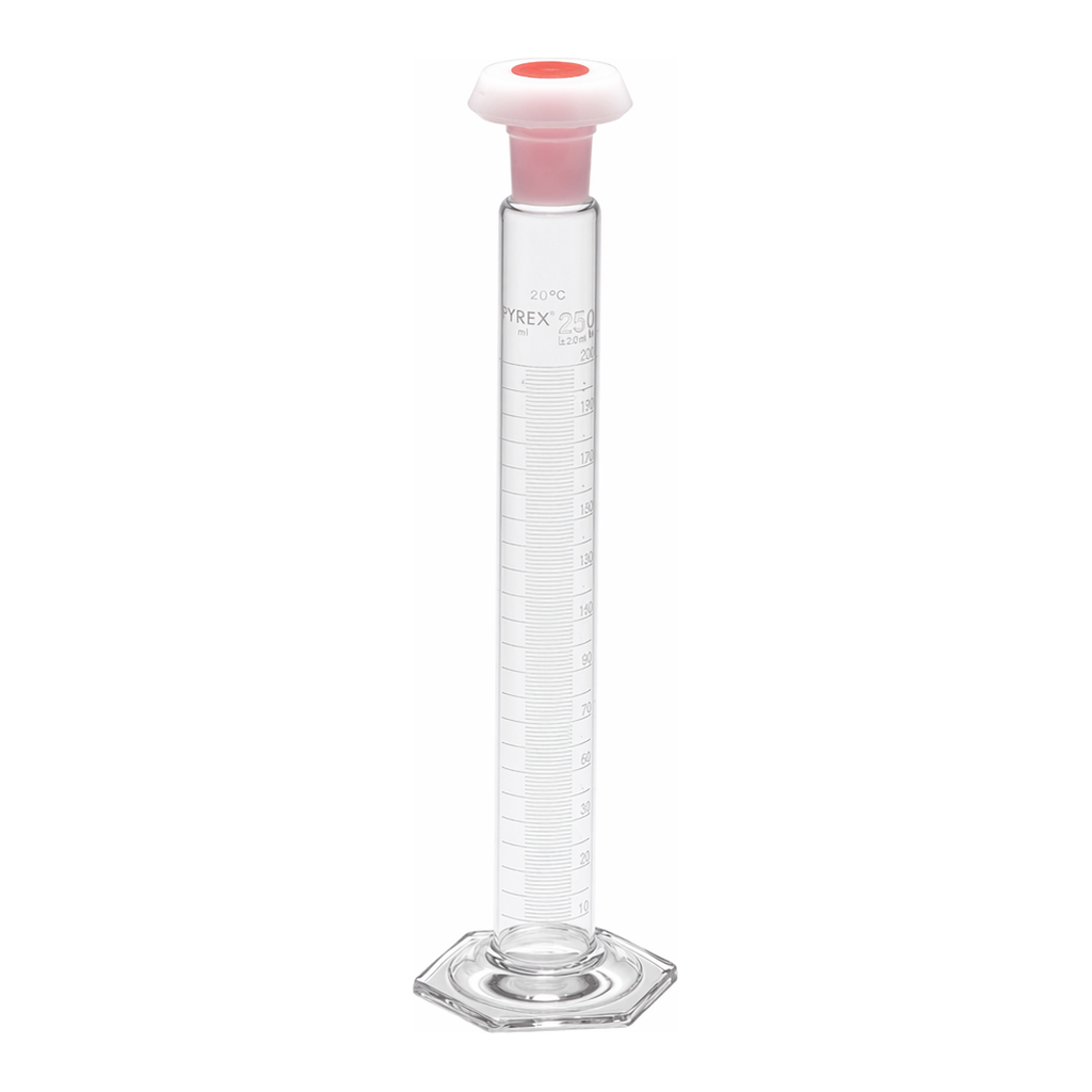 Merck Pyrex Measuring cylinder, class B, white graduations, with polyethylene stopper