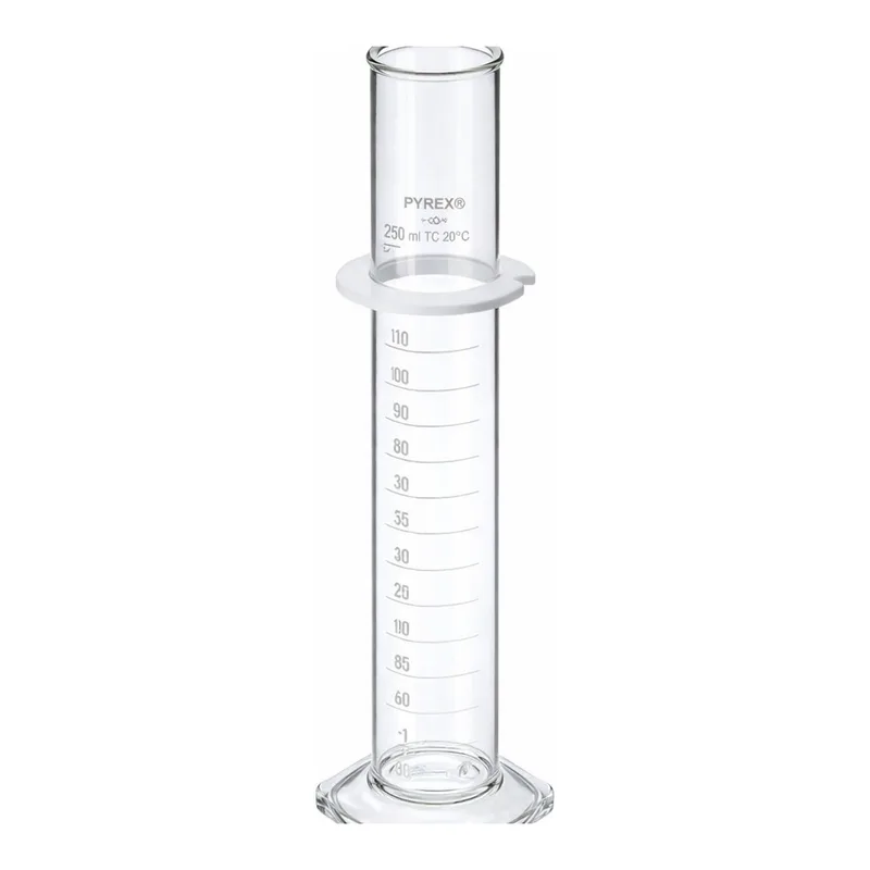 Merck Pyrex graduated cylinder, single metric scale, white enamel graduations