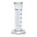 Merck Pyrex Measuring cylinder, class B, squat form, heavy duty rim, blue graduations