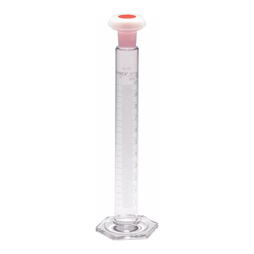 Merck Pyrex Measuring cylinder, class B, white graduations, with polyethylene stopper