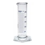 Merck Pyrex Measuring cylinder, class B, squat form, heavy duty rim, blue graduations