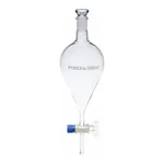 Merck Pyrex Separating funnel, pear-shape, glass key