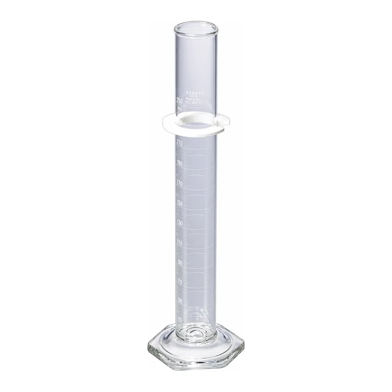 Merck Pyrex graduated cylinder, single metric scale, white enamel graduations