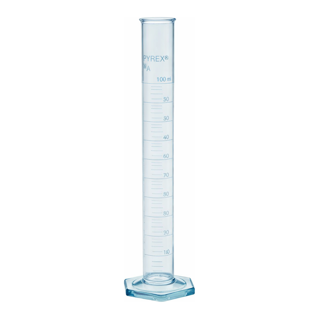 Merck Pyrex measuring cylinder with spout, Class A