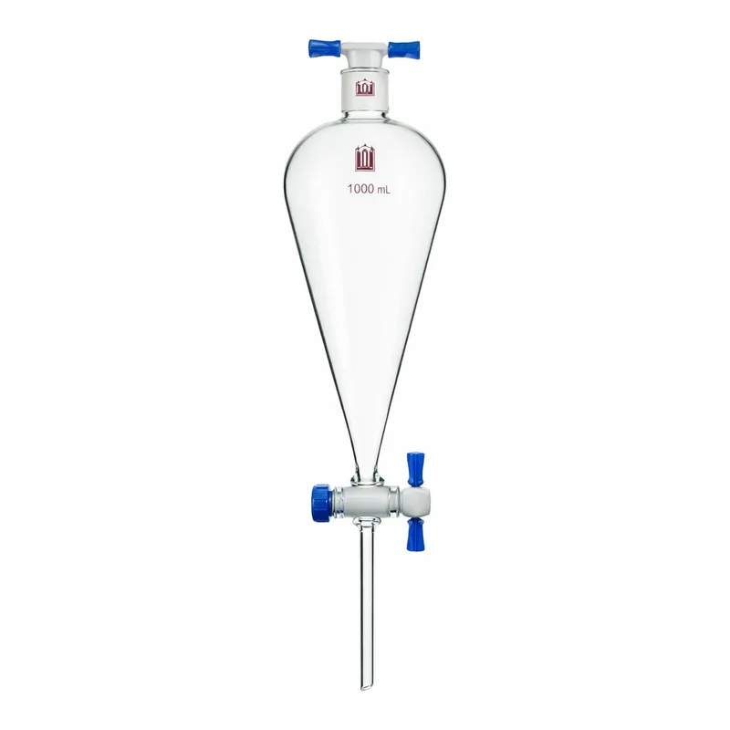 Merck Synthware Squibb-style separatory funnel with PTFE stopcock and PTFE stopper