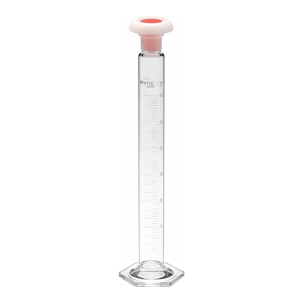 Merck Pyrex Measuring cylinder, class B, white graduations, with polyethylene stopper