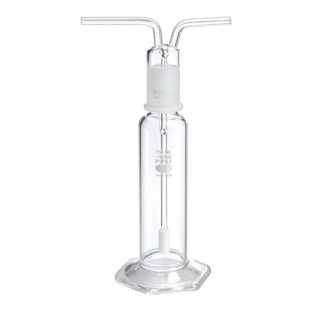 Merck Pyrex gas-washing bottle, fritted cylinder, 29/42 ST stopper