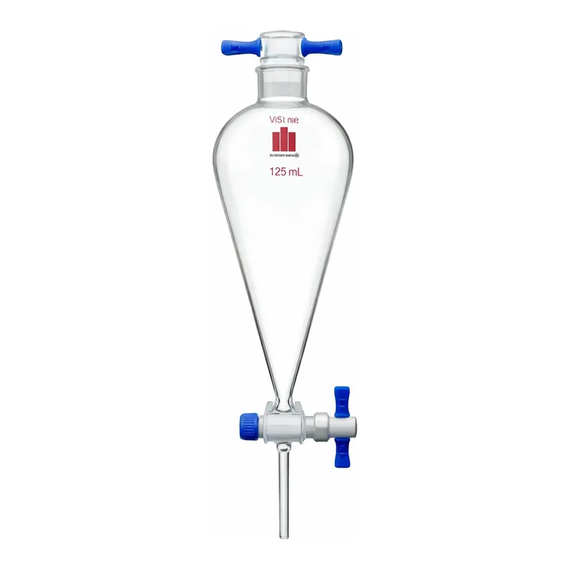 Merck Synthware Squibb-style separatory funnel with PTFE stopcock and PTFE stopper