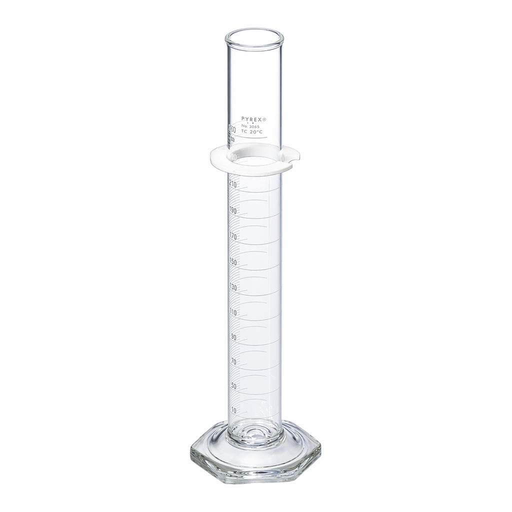 Merck Pyrex graduated cylinder, single metric scale, white enamel graduations