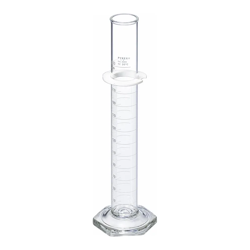 Merck Pyrex graduated cylinder, single metric scale, white enamel graduations
