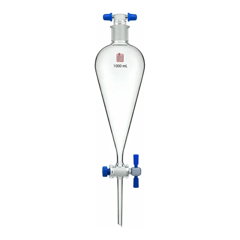 Merck Synthware Squibb-style separatory funnel with PTFE stopcock and PTFE stopper