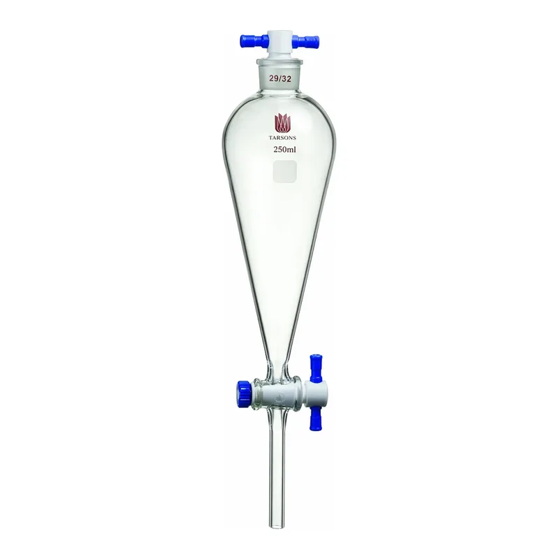 Merck Synthware Squibb-style separatory funnel with PTFE stopcock and PTFE stopper