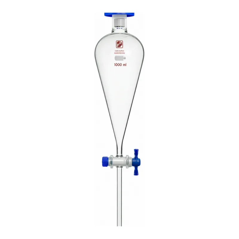 Merck Synthware Squibb-style separatory funnel with PTFE stopcock and PTFE stopper