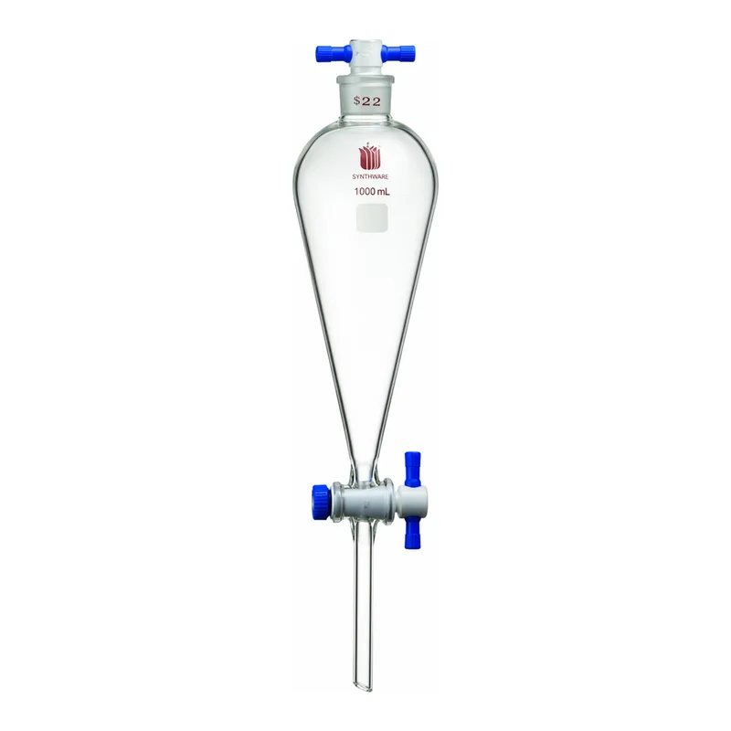 Merck Synthware Squibb-style separatory funnel with PTFE stopcock and PTFE stopper