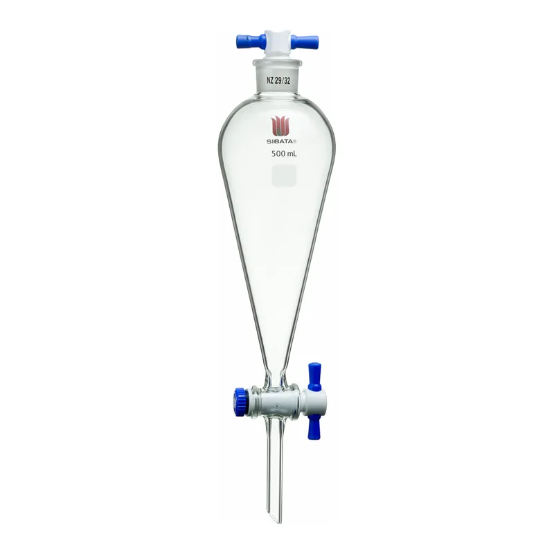 Merck Synthware Squibb-style separatory funnel with PTFE stopcock and PTFE stopper