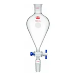 Merck Synthware Squibb-style separatory funnel with standard taper joints, PTFE stopcock and PTFE stopper