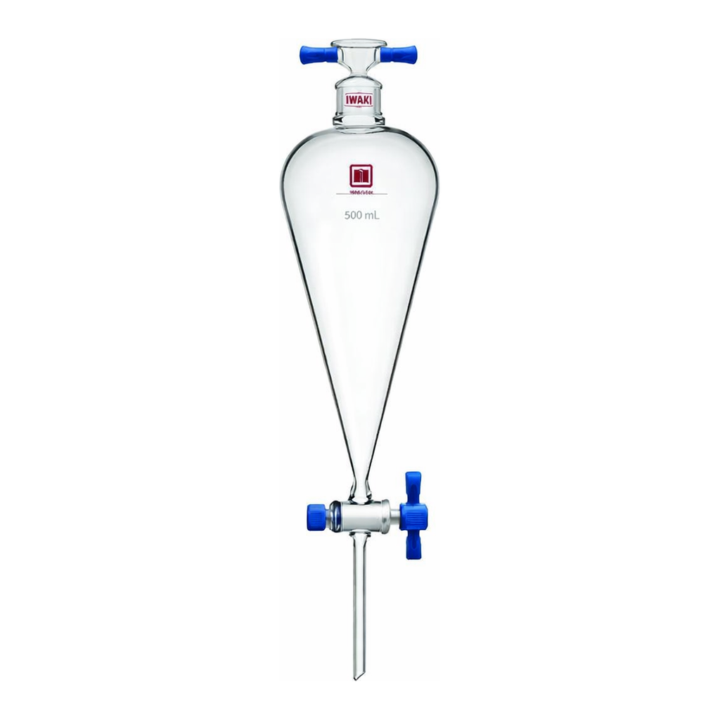 Merck Synthware Squibb-style separatory funnel with PTFE stopcock and PTFE stopper