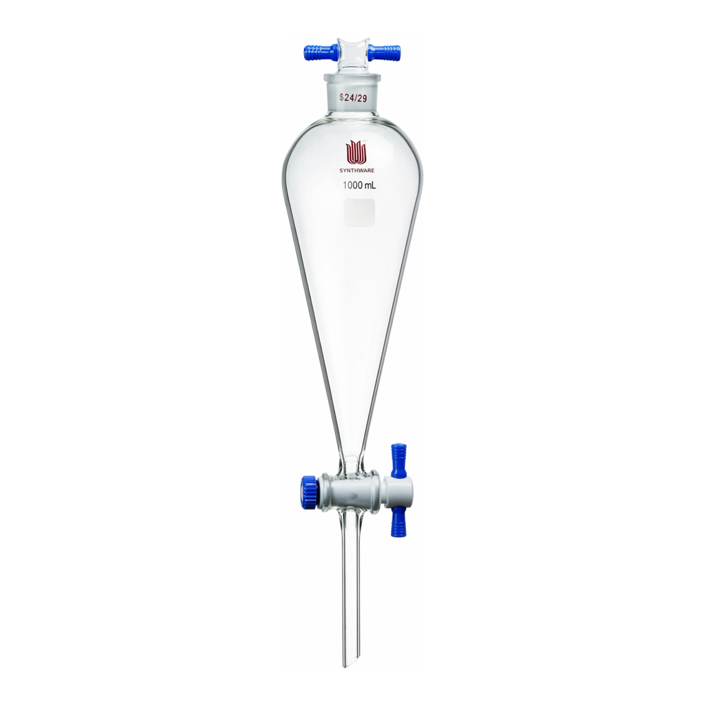 Merck Synthware Squibb-style separatory funnel with PTFE stopcock and PTFE stopper