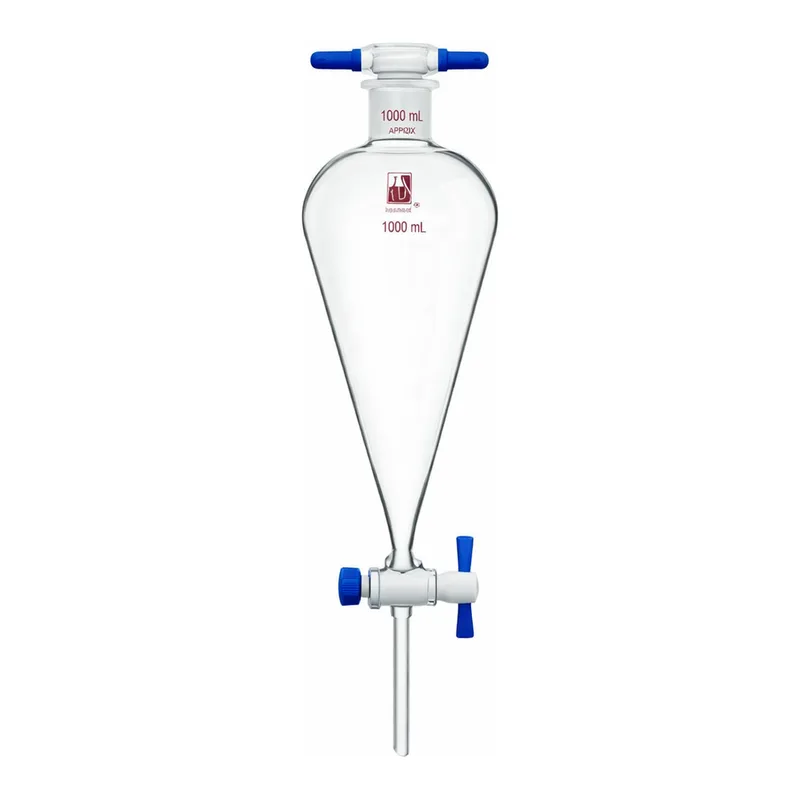 Merck Synthware Squibb-style separatory funnel with PTFE stopcock and PTFE stopper