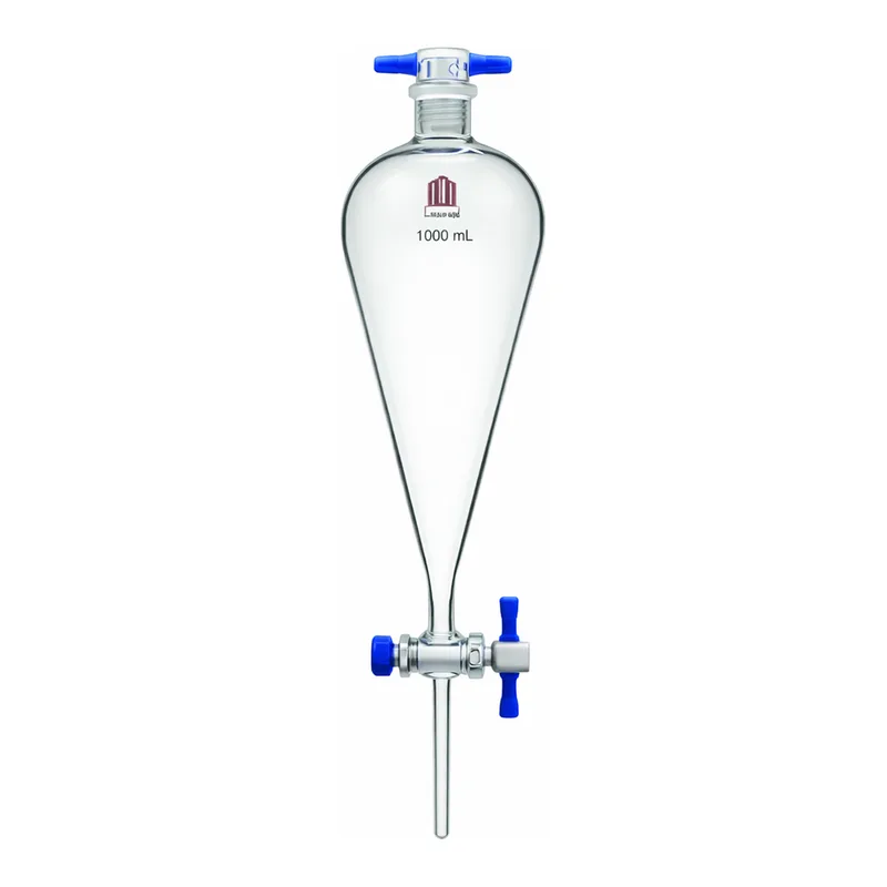 Merck Synthware Squibb-style separatory funnel with PTFE stopcock and PTFE stopper