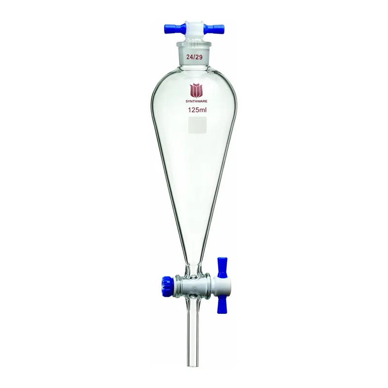 Merck Synthware Squibb-style separatory funnel with PTFE stopcock and PTFE stopper