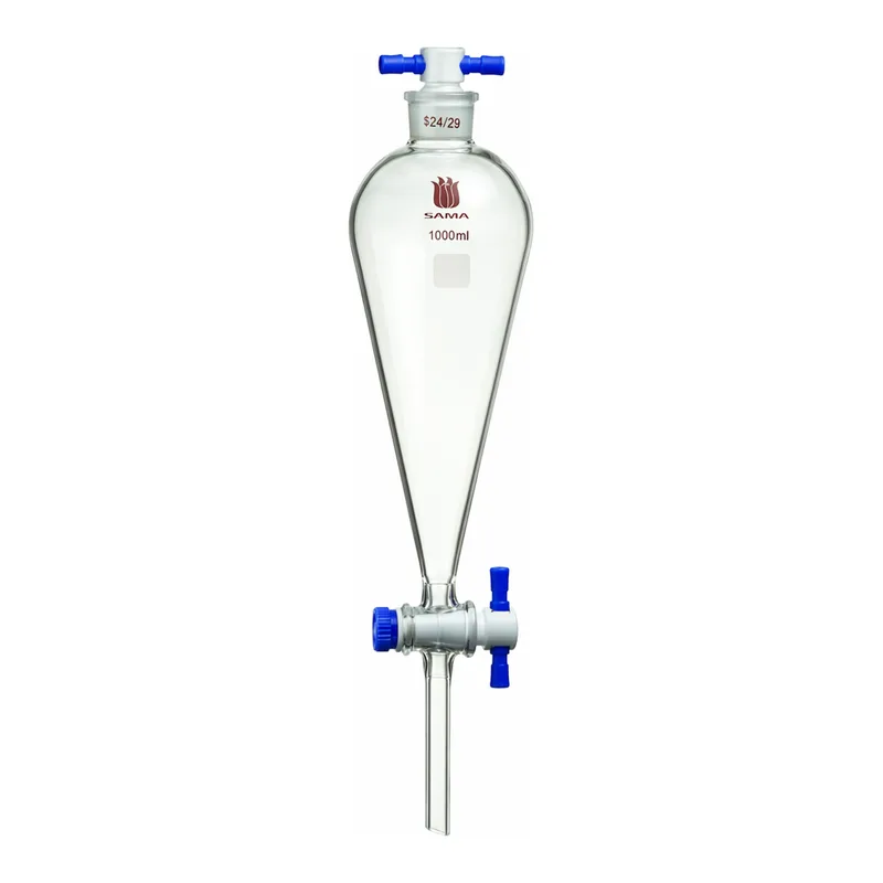 Merck Synthware Squibb-style separatory funnel with PTFE stopcock and PTFE stopper