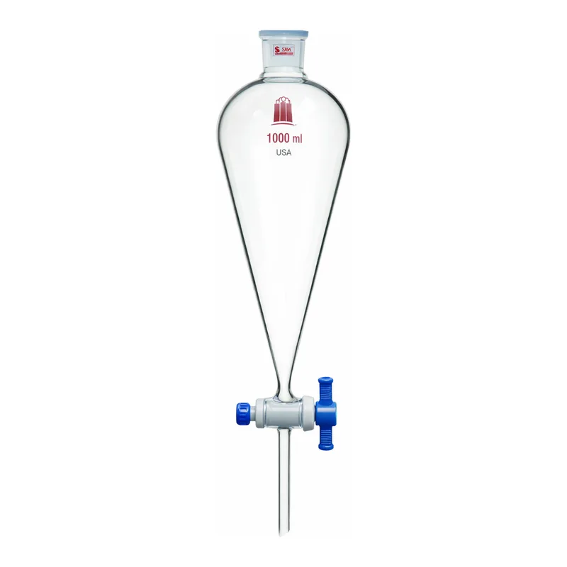Merck Synthware Squibb-style separatory funnel with PTFE stopcock and PTFE stopper
