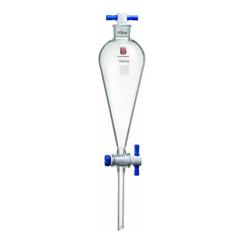 Merck Synthware Squibb-style separatory funnel with PTFE stopcock and PTFE stopper