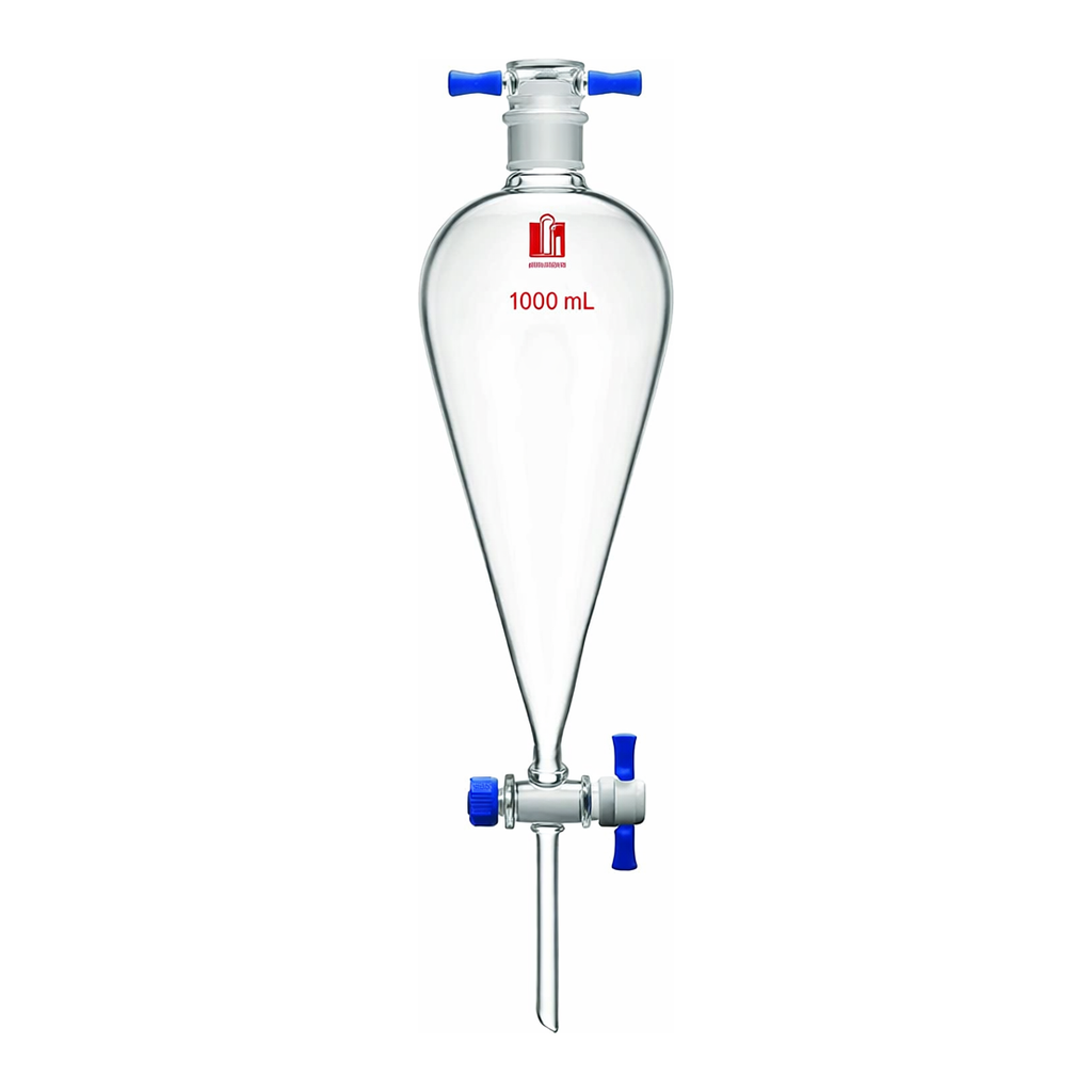 Merck Synthware Squibb-style separatory funnel with PTFE stopcock and PTFE stopper