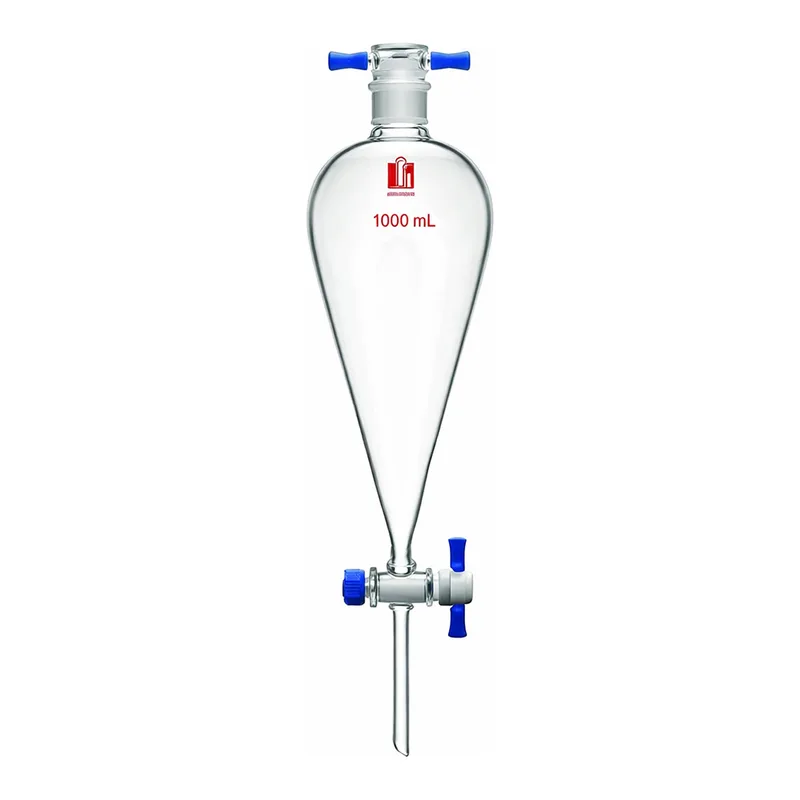 Merck Synthware Squibb-style separatory funnel with PTFE stopcock and PTFE stopper