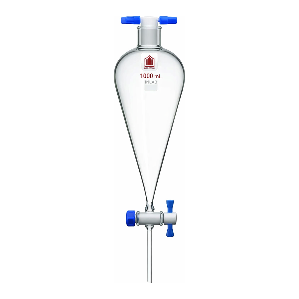 Merck Synthware Squibb-style separatory funnel with PTFE stopcock and PTFE stopper